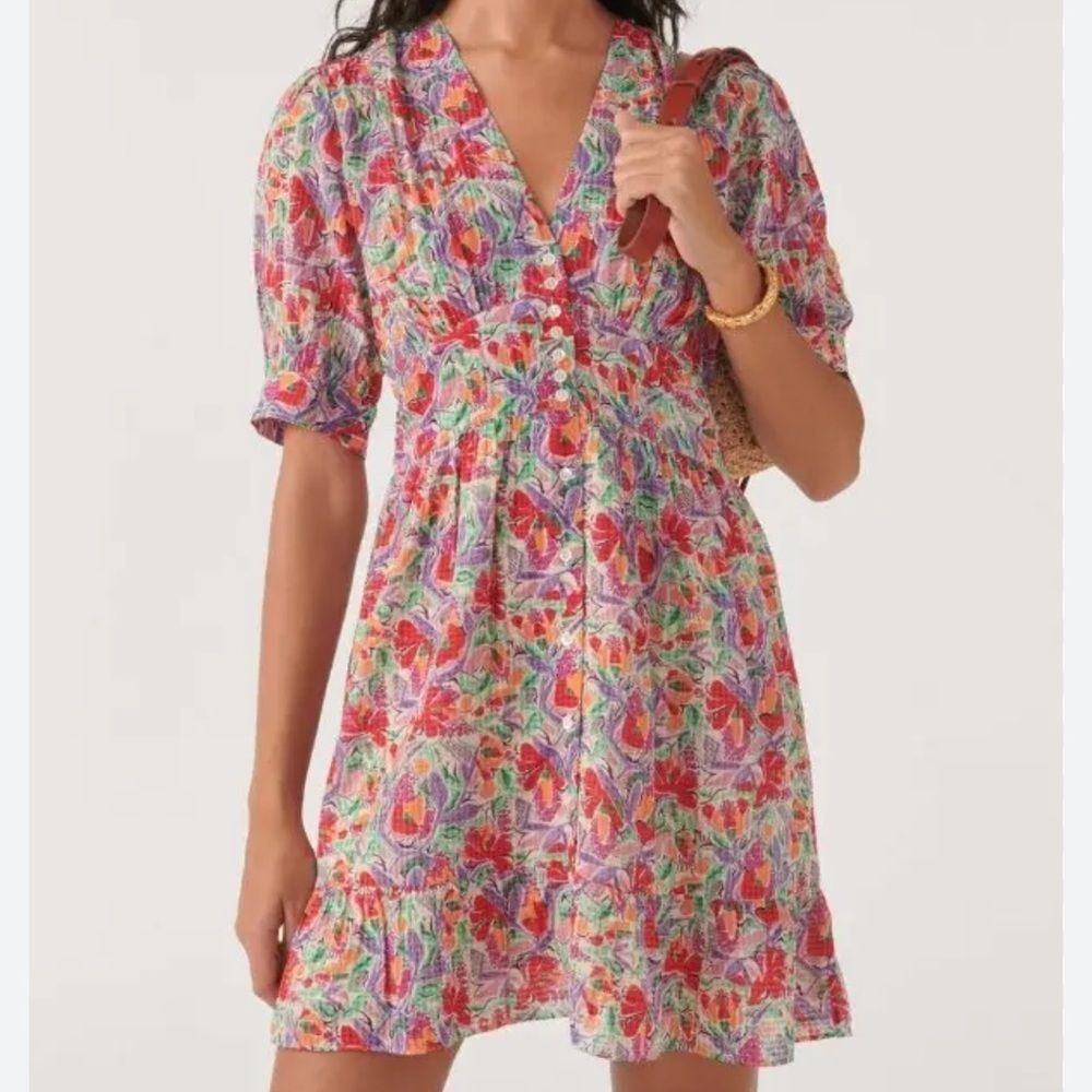 BA&SH Aniela Dress Extra Small XS Floral Multicolor Womens Button Front V-Neck